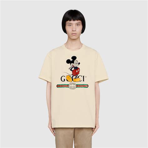 米白色棉布Disney x Gucci超大造型T恤 .